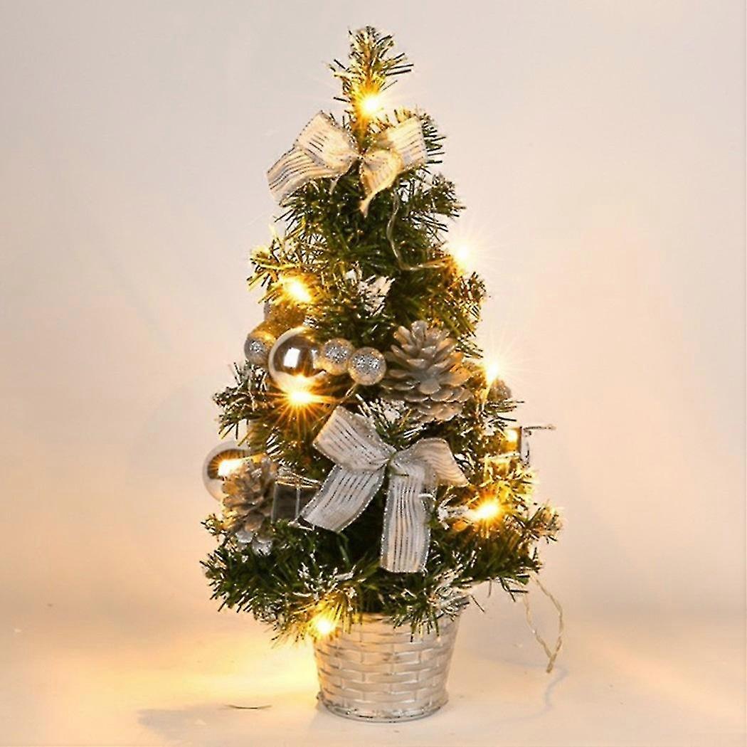 Mini árbol de Navidad Escritorio Decoración artificial Árbol de Navidad con luces LED rojas