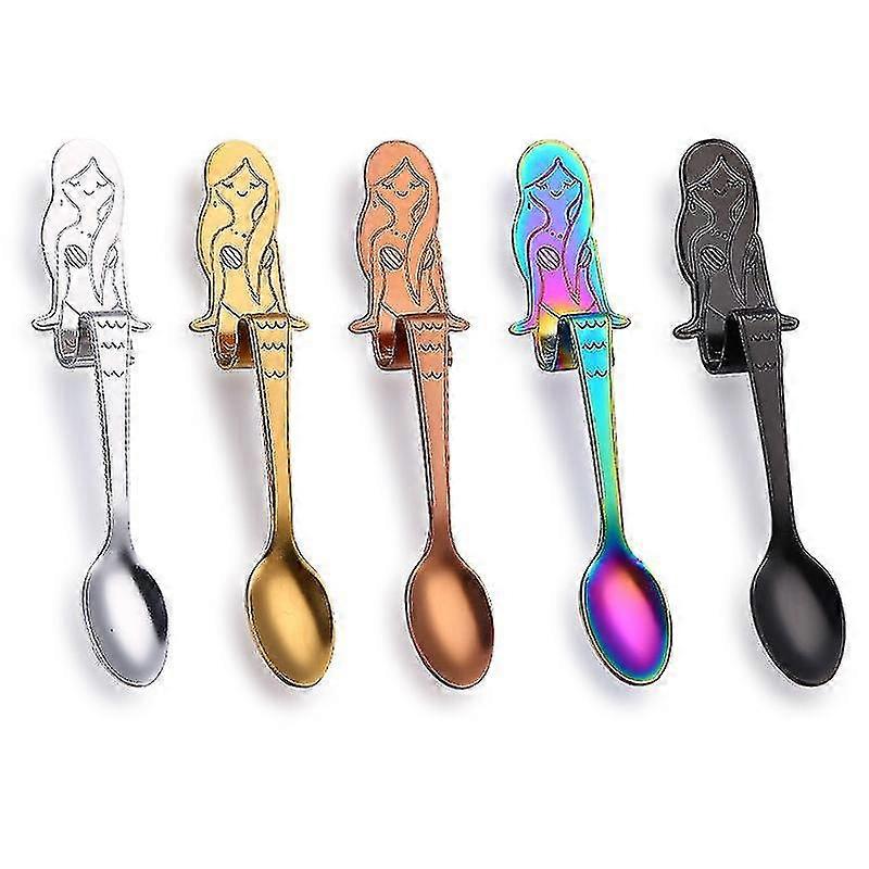 5 قطع الفولاذ المقاوم للصدأ ملعقة القهوة ، حورية البحر ملعقة ، حساء الشاي السكر الحلوى المقبلات التوابل بيسترو ملعقة ، شنقا كوب أدوات المطبخ متعددة الوظائف