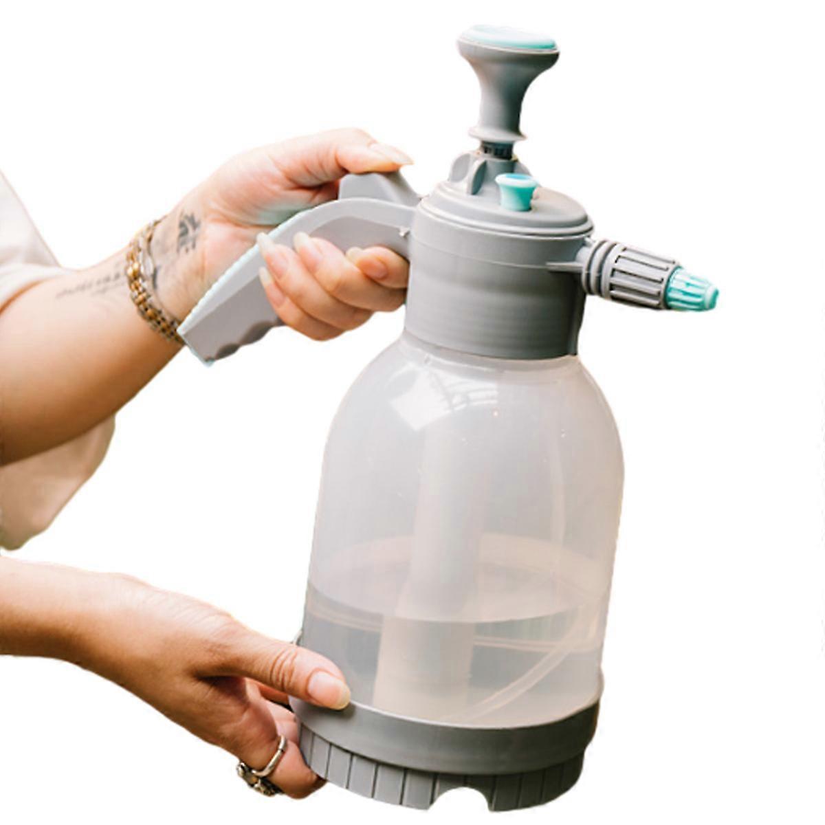 Pump sprayer with comfortable handle and pressure water spray bottle with multi-function nozzle for plants and other cleaning solutions.