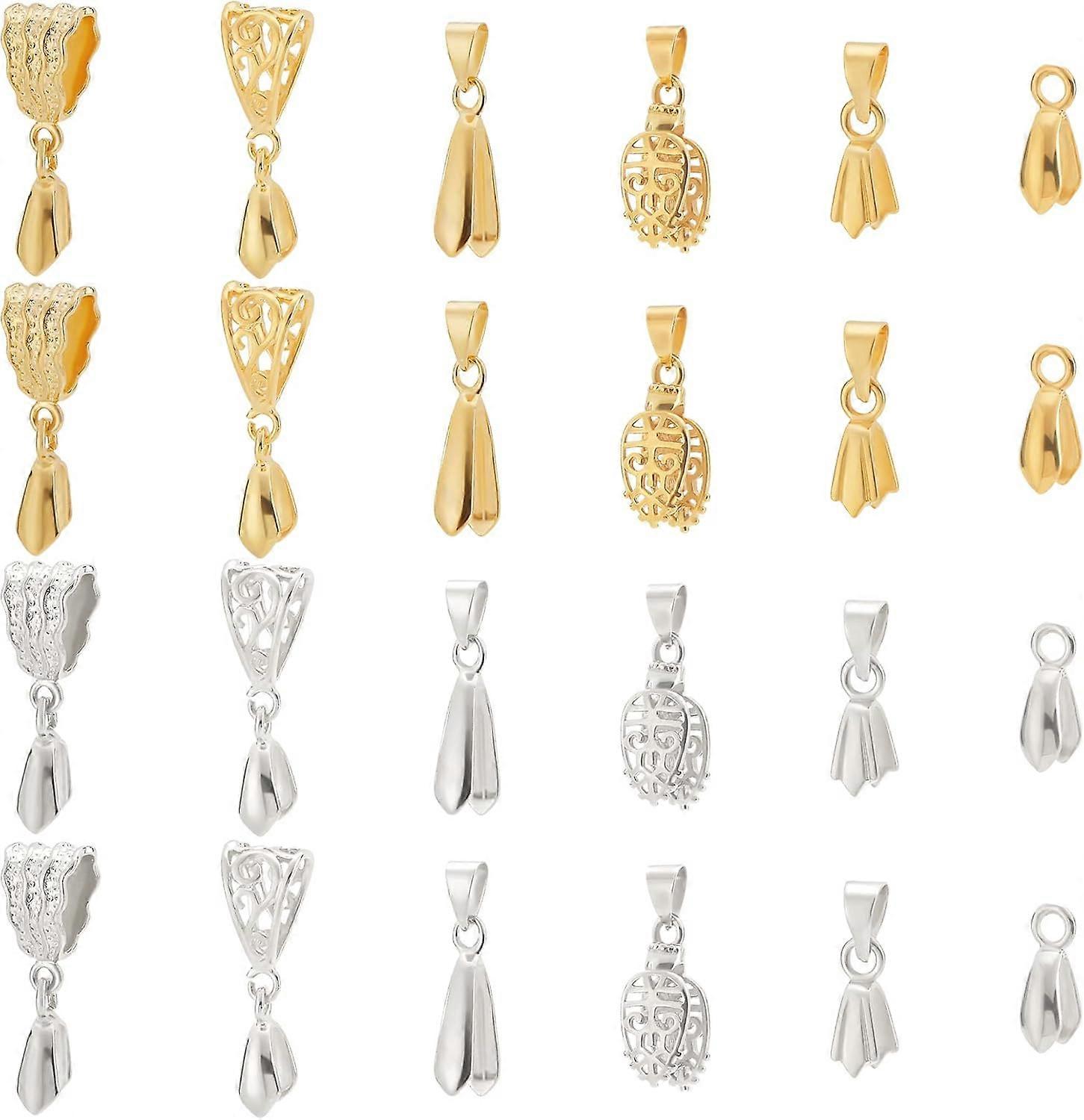 48Pcs 6 Style Brass Pendant Pinch Bails Ice Pick Pinch Bail Snap on Hooks Bead Pendant Connector Bail Clasp Dangle Charm Jewelry Clasps for Pendants N
