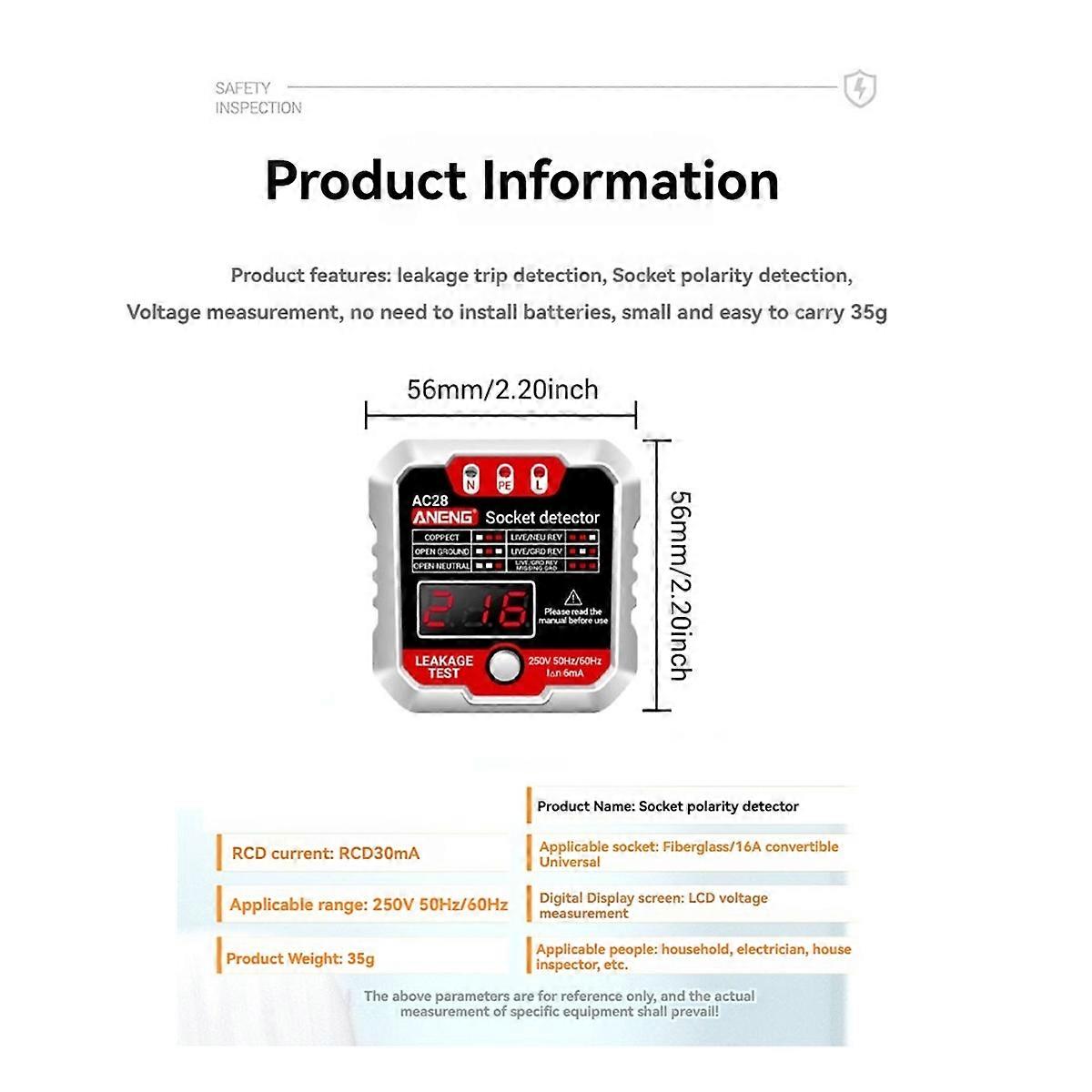 AC28 Socket Tester with LCD Display - Voltage and Phase Meter for US Outlets, Electrical Safety In