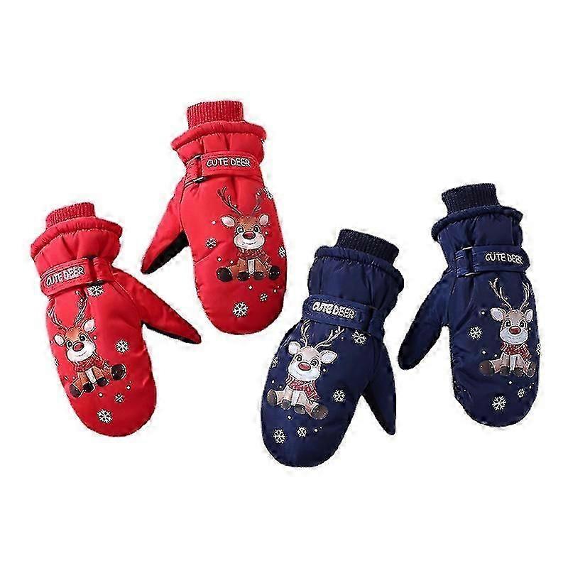 Winterkinder Plüsch Verdickte Cartoon-Handschuhe (Dunkelblau) M-Code