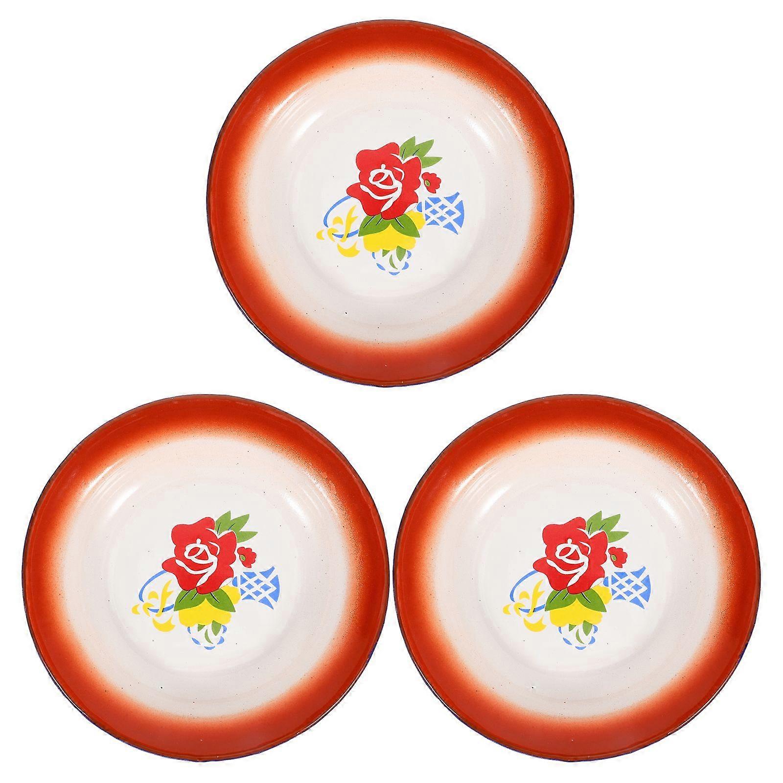 3pcs Vintage Enamel Plate Multifunctional Fruit Plate Food Container Tableware Random Pattern