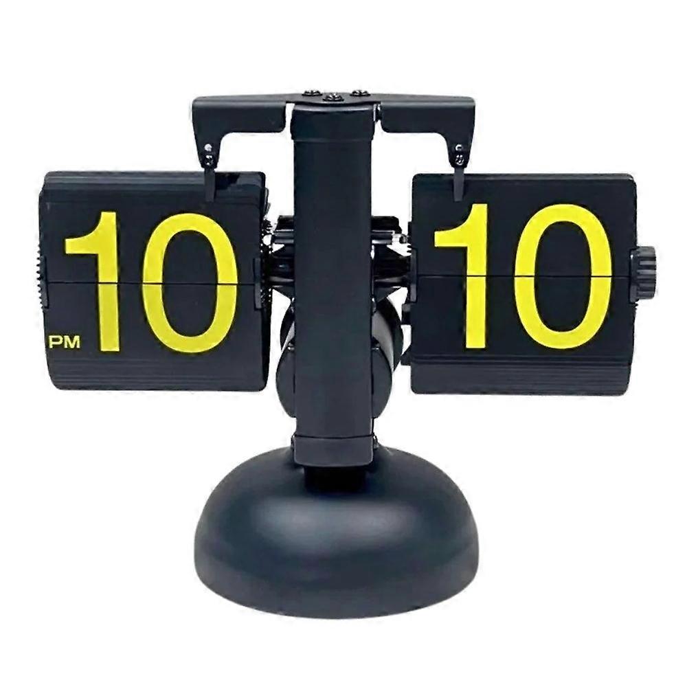 Automatic Flip Page Clock Home Retro Balance Page Turning Table Clock - Black Yellow Numbers