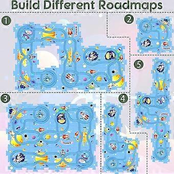 Children's Educational Track Car Set - DIY Puzzle with 12 Interchangeable Boards & Battery-Operated Vehicle