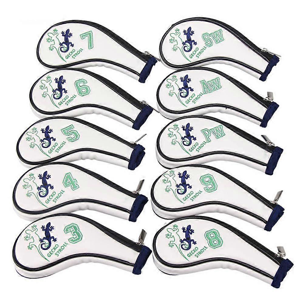 10PCS PU Golf Fer Tête Couvre Club Pilote Têtes Set Fermeture Éclair Ouverture #3 PW SW AW