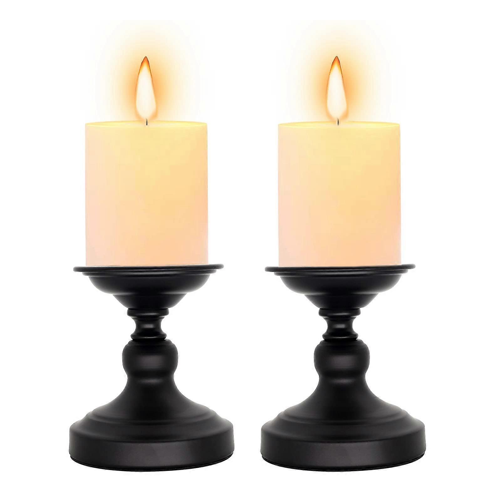 Matte Black Metal Candle Holders Set of 2 for Home Decor, Centerpiece Display, Modern Style, Elegant Design