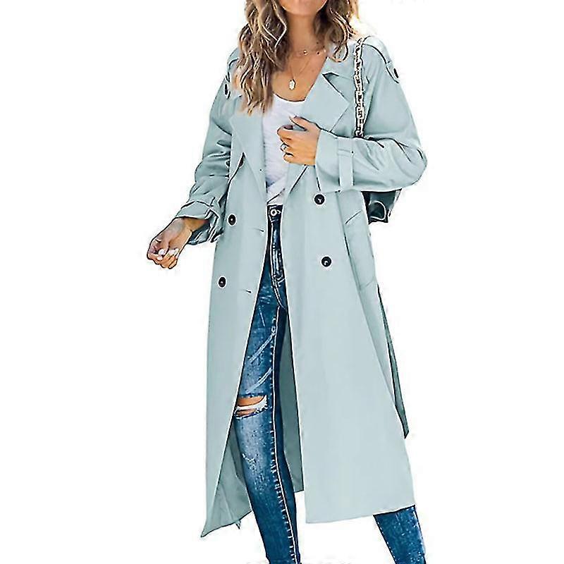 Trenci lung cu piept dublu pentru femei, pardesiu clasic rezistent la vânt Pardesiu subțire