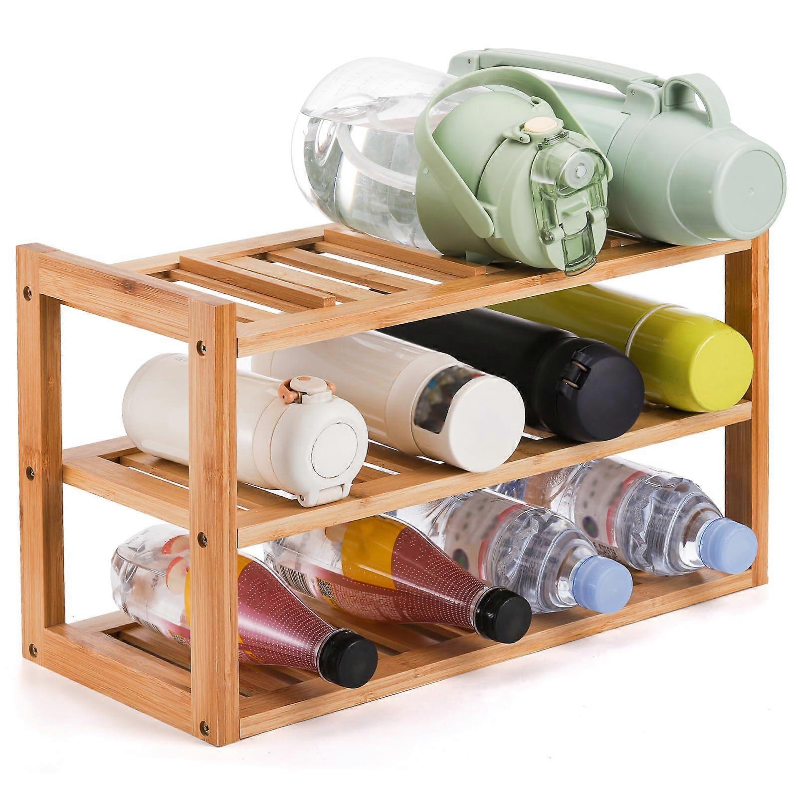 Bamboo Water Bottle Organizer 3-Tier Holder Rack for Kitchen Counter, Eco-Friendly Storage, Easy Access Display