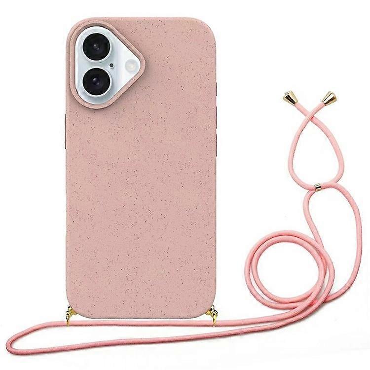 Compatible For iPhone 16 Plus Case Biodegradable Wheat Straw+TPU Phone Cover with Lanyard