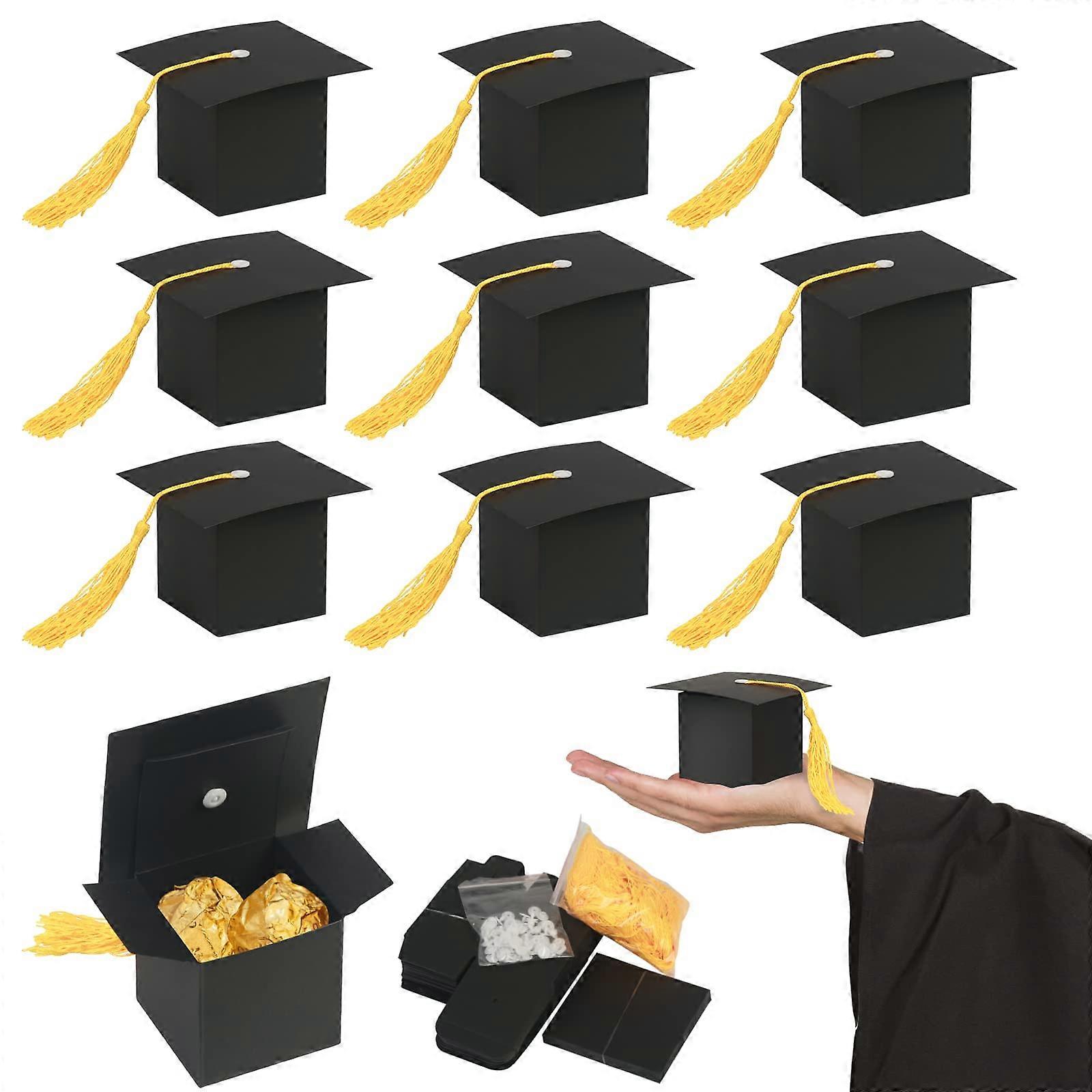 Wide Usage Doctoral Cap Shaped Gift Boxes, Matte Black Candy Box Bulk for DIY Customizable Graduation Decorations, 30pcs