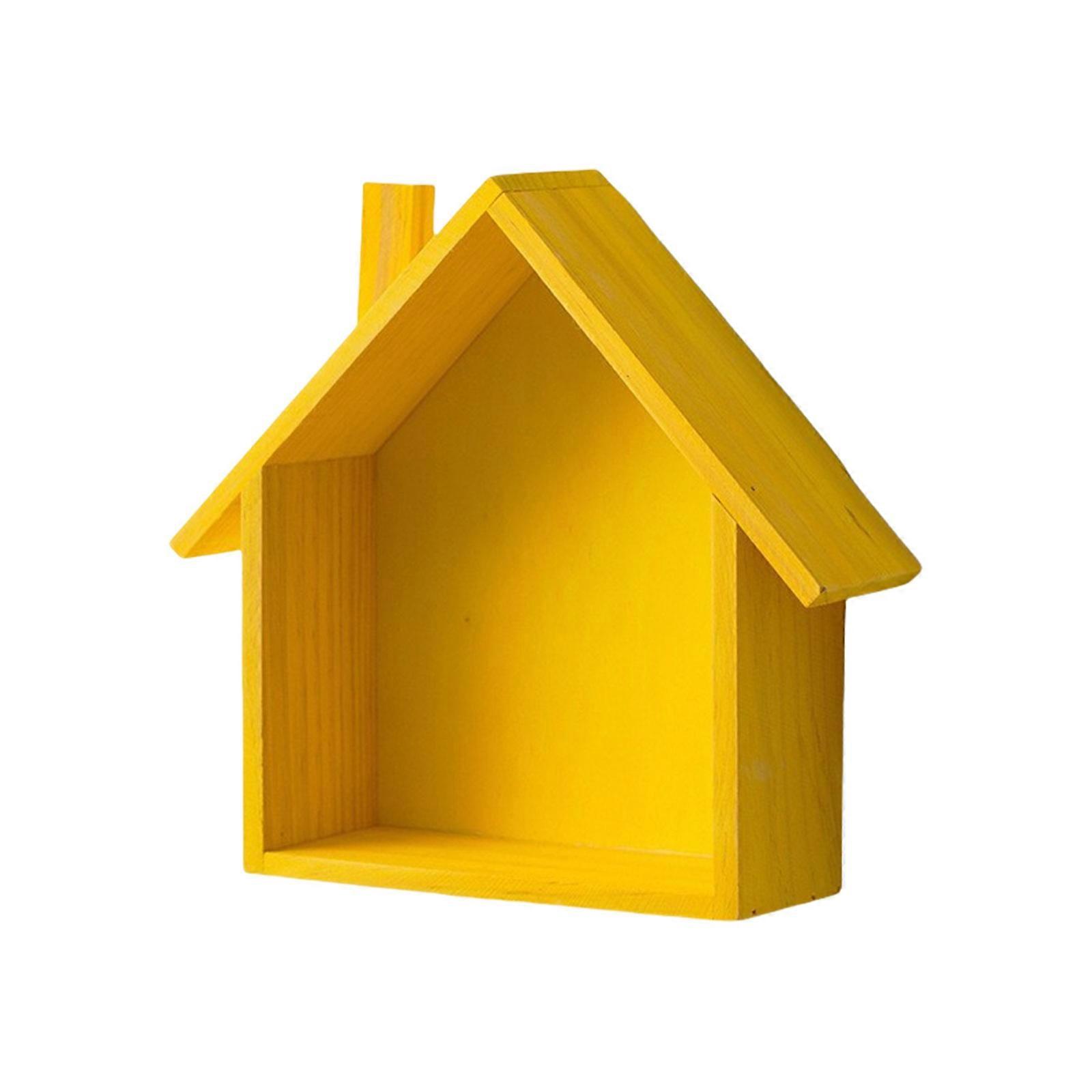 Nostalgic Sturdy Wood Houses Display Shelf with Ample Storage Home Accessory for Collectibles and More Organization Yellow