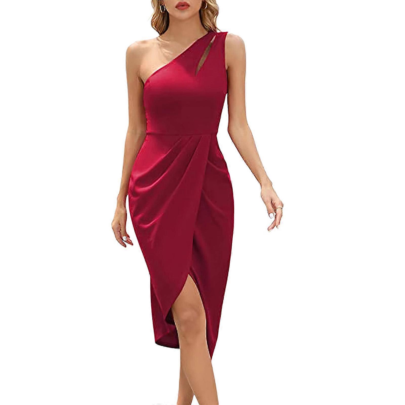 princess polly baby blue dress HAPIMO Women's Tea Length Bodycon Dress Solid Color Spring Long Sleeve High  Neck Trendy Elegant Cocktail Party Split Red S