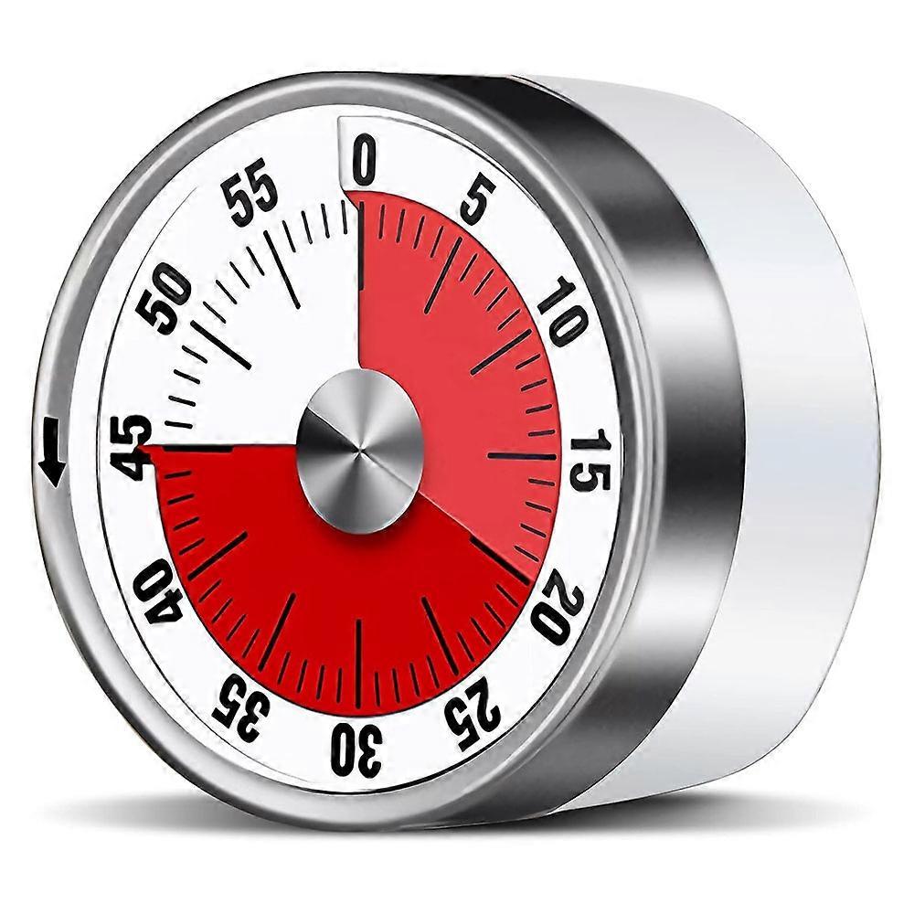 Stainless Steel Kitchen Timer Mechanical Countdown Clock for Baking Cooking Studying - White Base