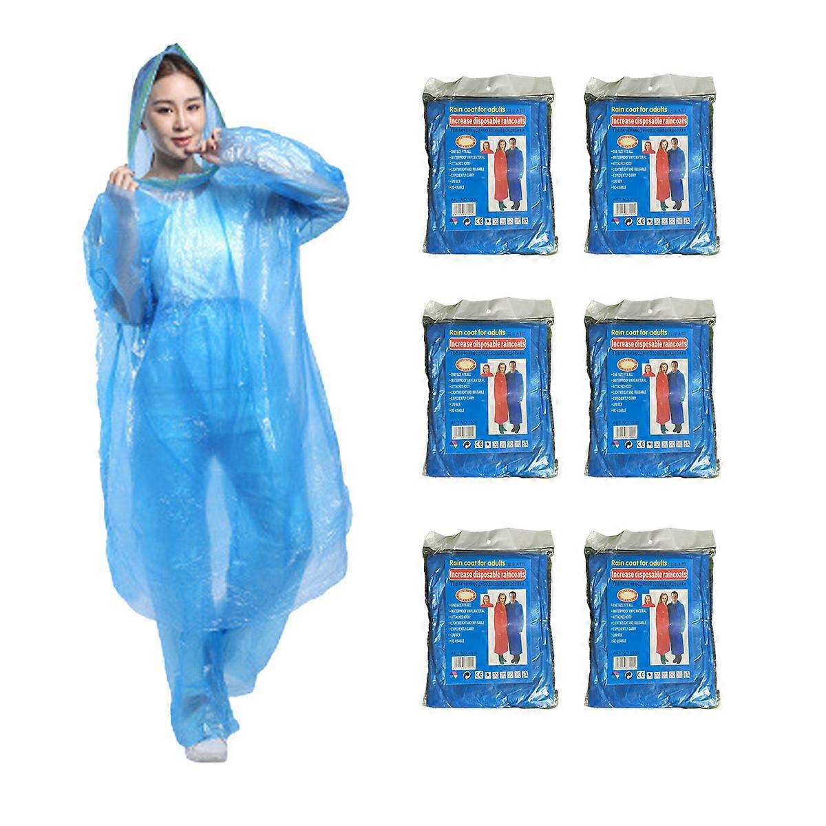 Ponchos de pluie jetables pour adultes/enfants (lot de 6) Ponchos d'urgence plus épais (bleu, rouge)