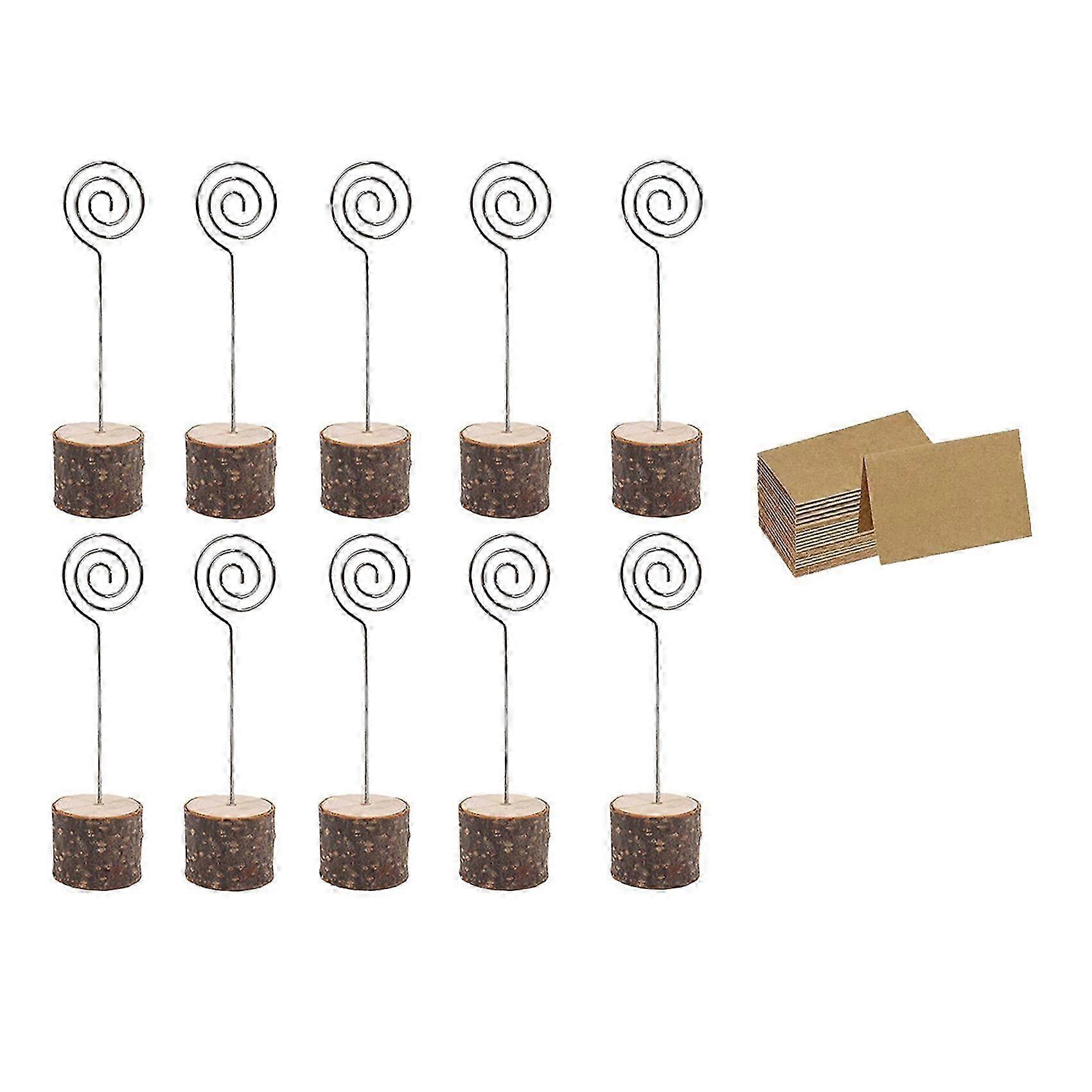 30Pc Wood Place Card Holders with Swirl Wire Kraft Place Cards Rustic Wood Table Number Holders Stands Name Cards Holder-Good