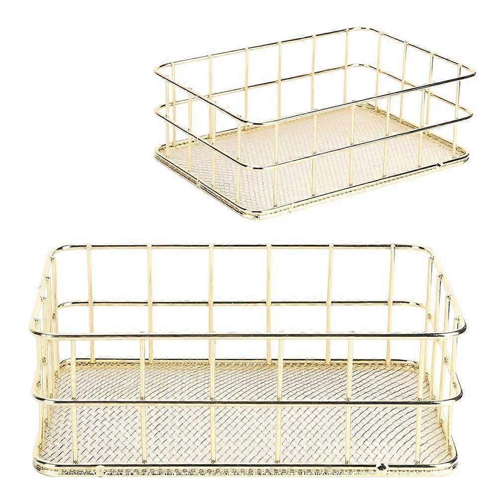 Golden Iron Wire Mesh Basket Multifunctional Desktop Storage Organizer for Home Size S