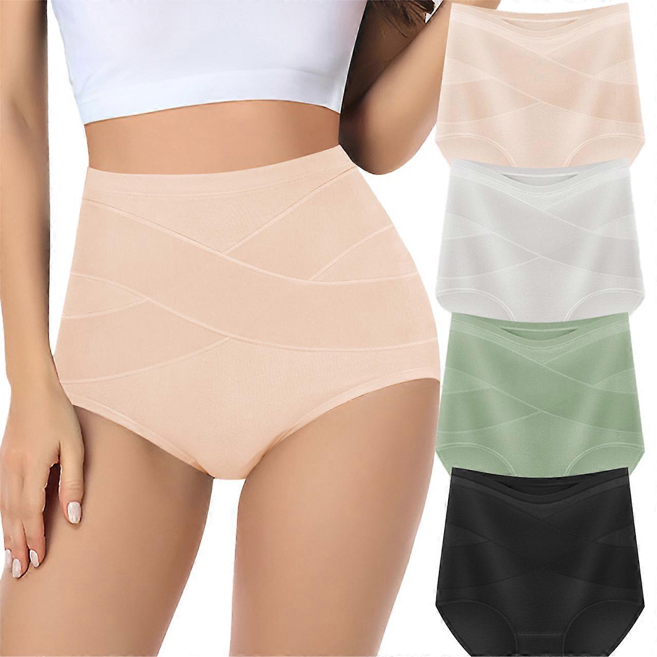 Normal storlek Underavlare, 4PCS Hög Midja Mag Kontrakterande Trosor Damernas Underkläder Fylliga Flickor Andningsbara Underkläder, Enstaka Objekt Multi - Pack
