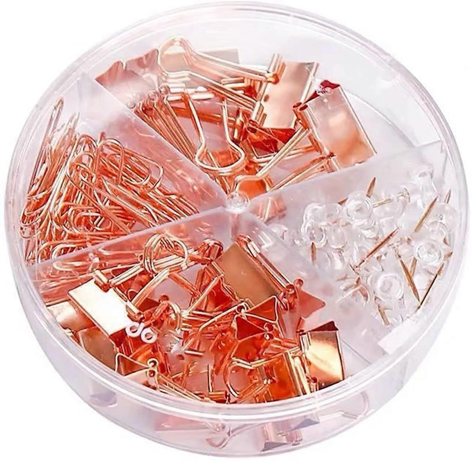 72 PCS Rose Gold Small Connective Clips for Office, School and Home Use, Durable Thumbtacks with Mixed Designs