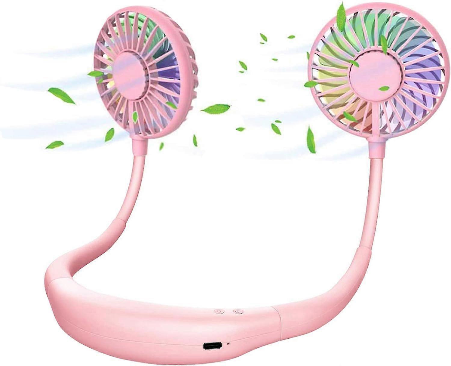 Portable Neck Fan Aromatherapy Color Changing LED Headphone Style 360 Rotation Low Noise Pink For Sports Office