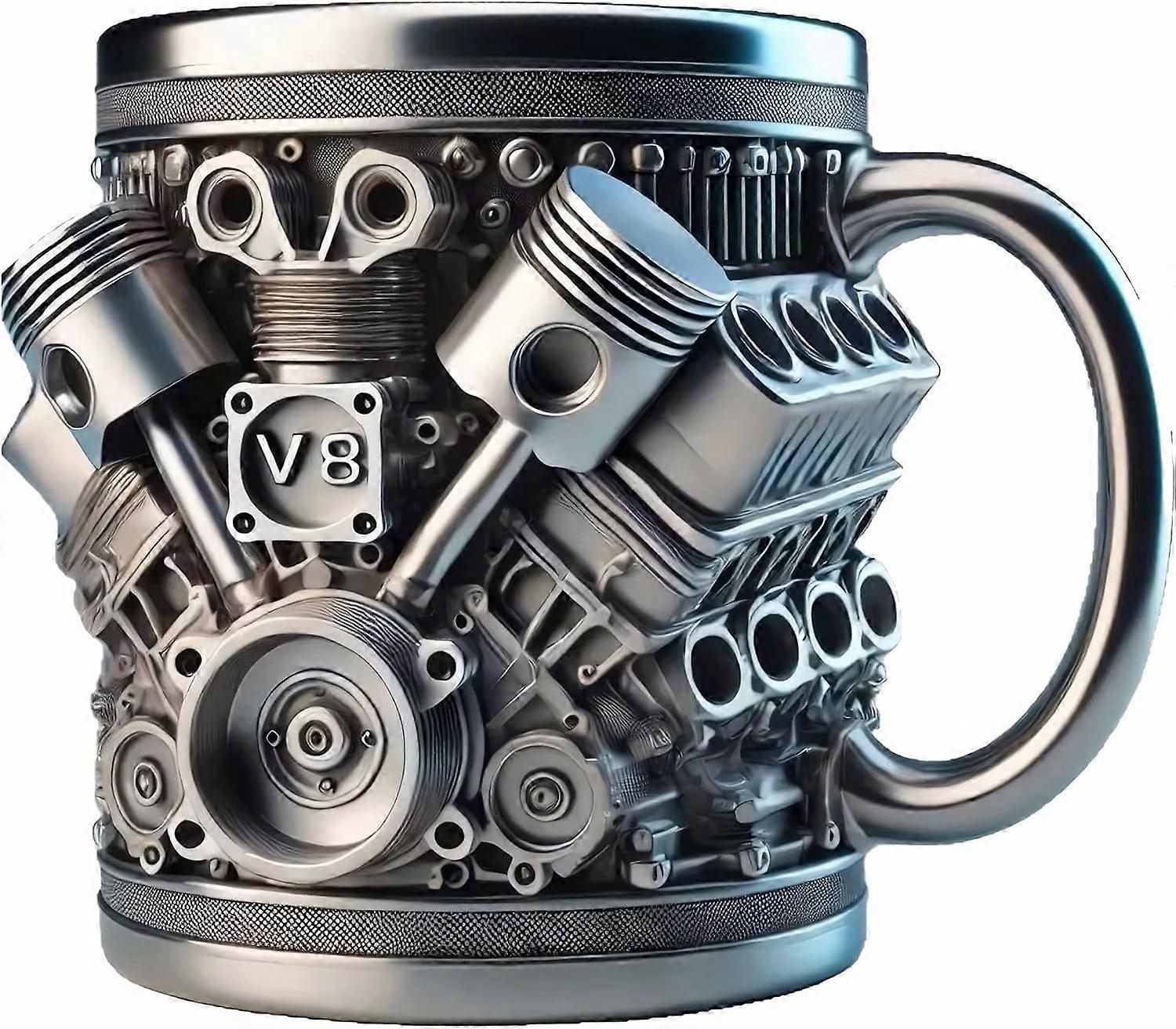 V8-motorer kopp i rustfritt stål, V-Maxx-krus, personlig krus i rustfritt stål - V8-motordesign, isolert håndtak perfekt for bilentusiaster gave