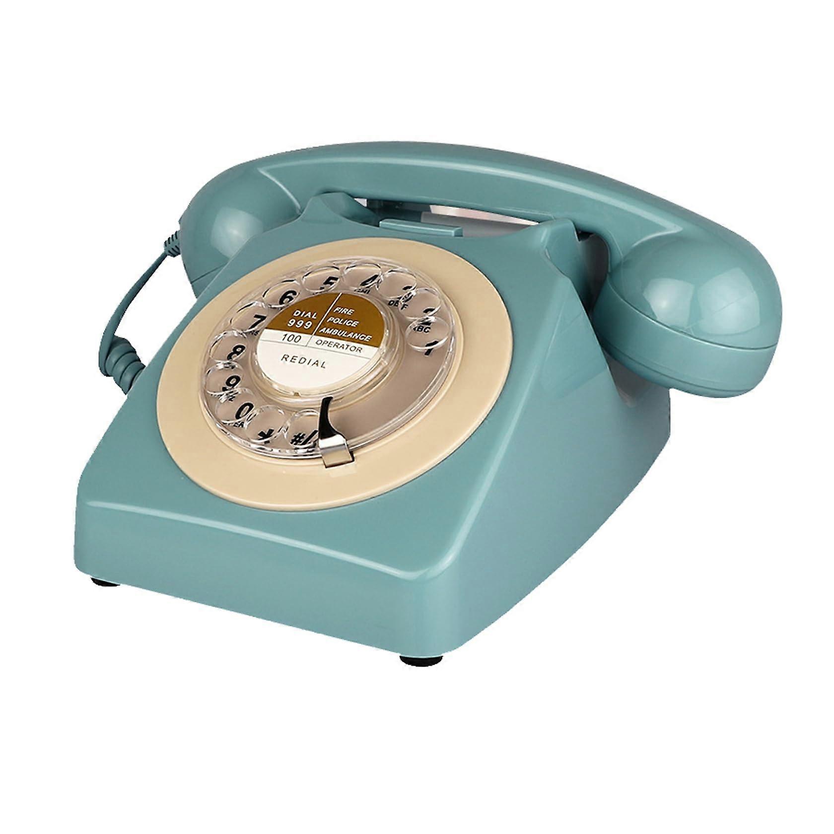 Blue Retro Phone - Corded Analog Decorative 1960s Desk Telephone with Rotary Dial, Ringer, and Redial for Home Office Hotel School
