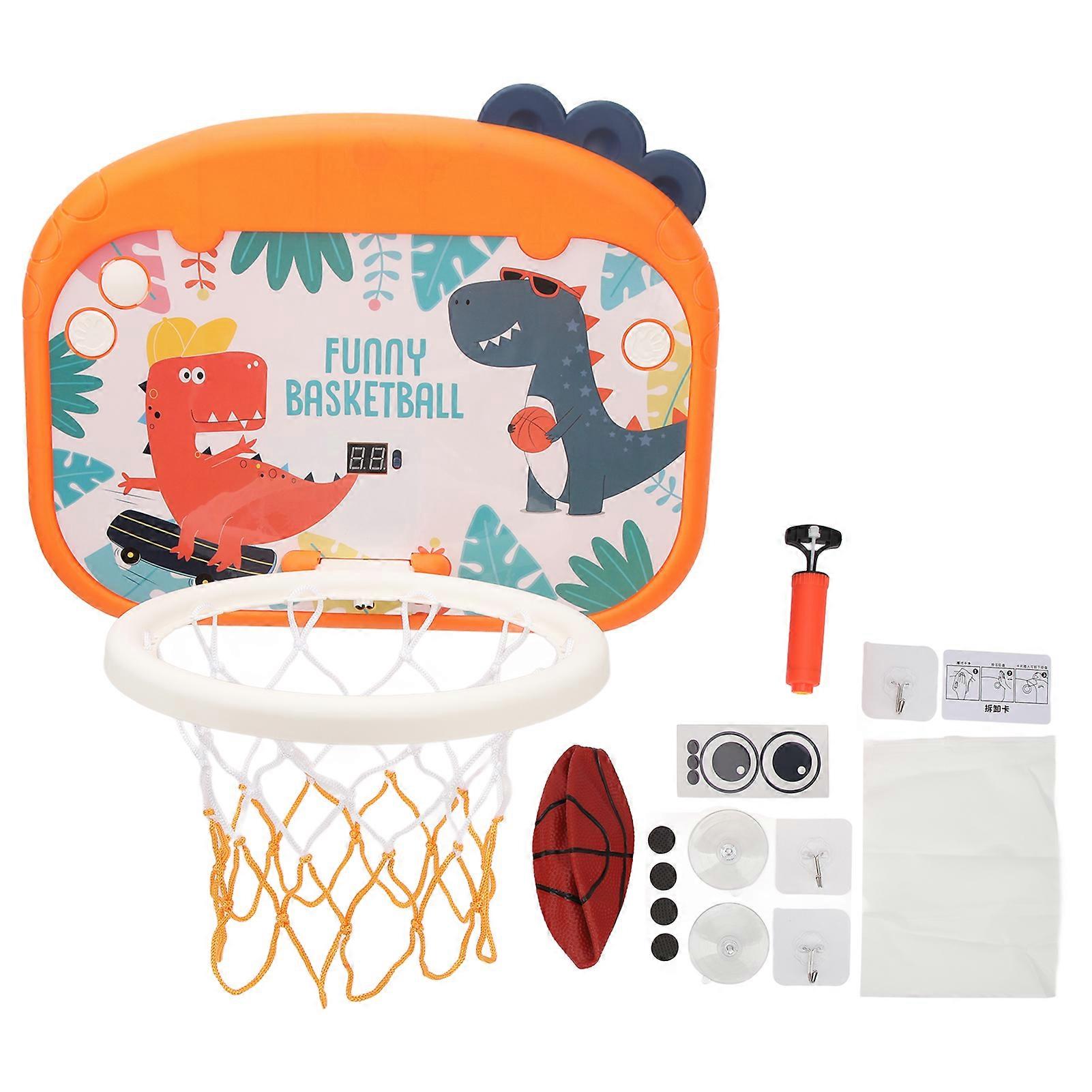Dinosaur Mini with Light Sensor Scoreboard Adjustable Height Wall Mount Basketball Hoop for Kids