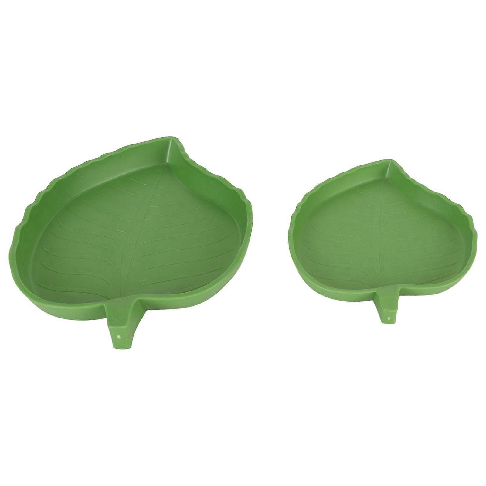 Reptile Food Water Bowl Shallow Burrs Free Leaf Shape Plastic Reptile Dish for Tortoise Lizard Snake