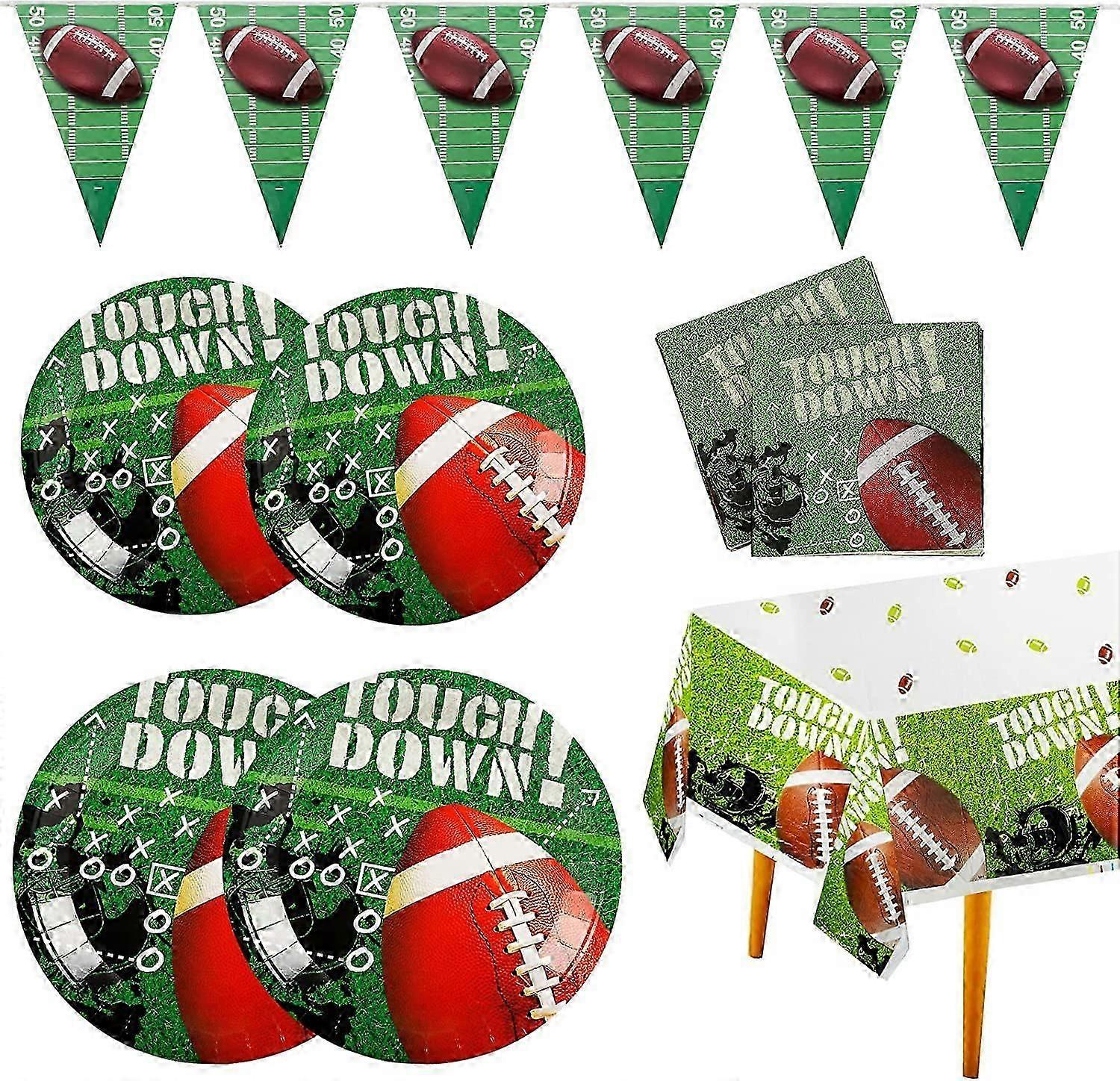 Football Party Supplies Kit Serve 30, Eco Friendly Football Party Dinner Plates, Dessert Plates, Napkins and Football Tablecloth, Perfect for Football
