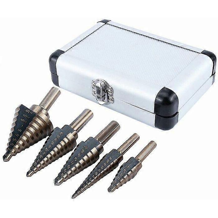5pcs Step Drill Bits Titanium Taper Stepped Power Tool With Box