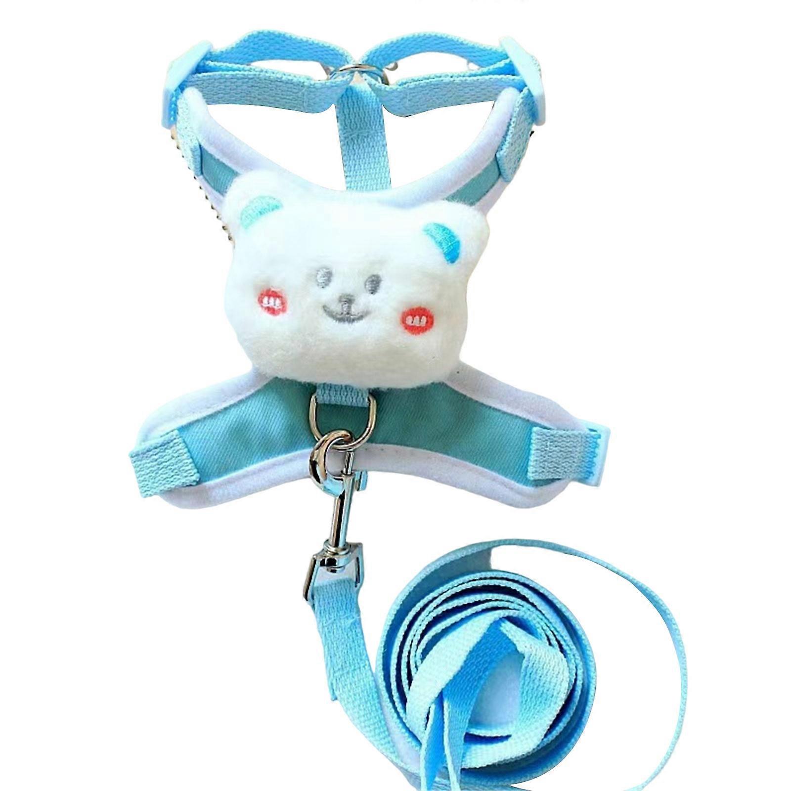 Functional Chest Back Tractions Rope Set for Cats Pet Outdoor Walking Harness with Bear Decals for Large Size Pet XS Light Blue