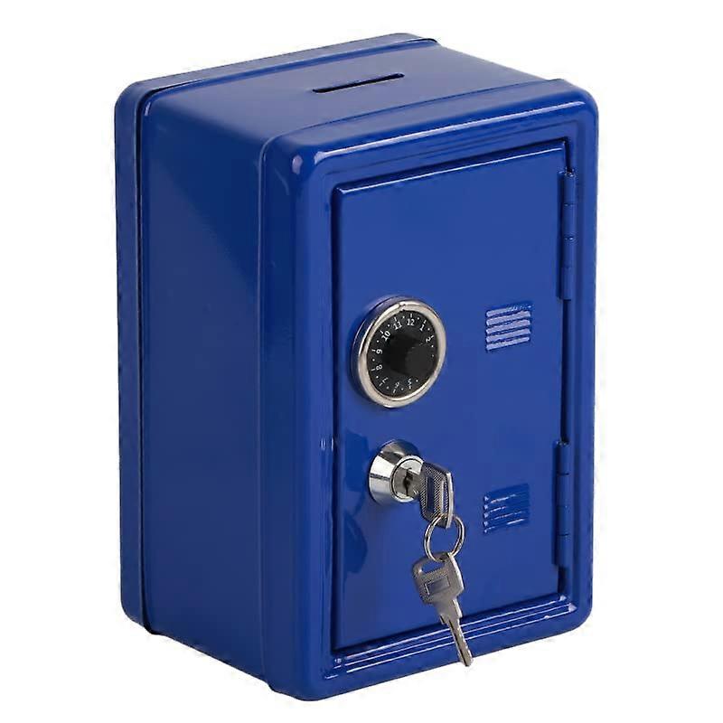 Piggy Bank with Digital Combination Lock for Kids, Blue ATM Money Saving Box with Coin Slot and Key, Secure Cash Can