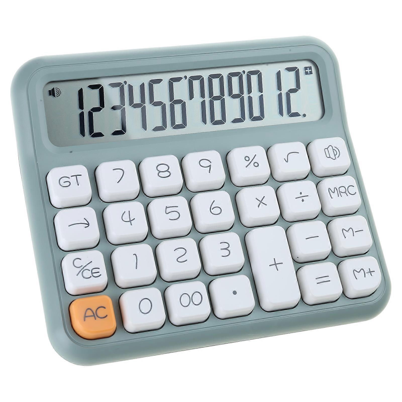 Cute 12 Digit Large LCD Display Calculator Mechanical Switches Calculator with Large LCD Display for Office Work Students voice green