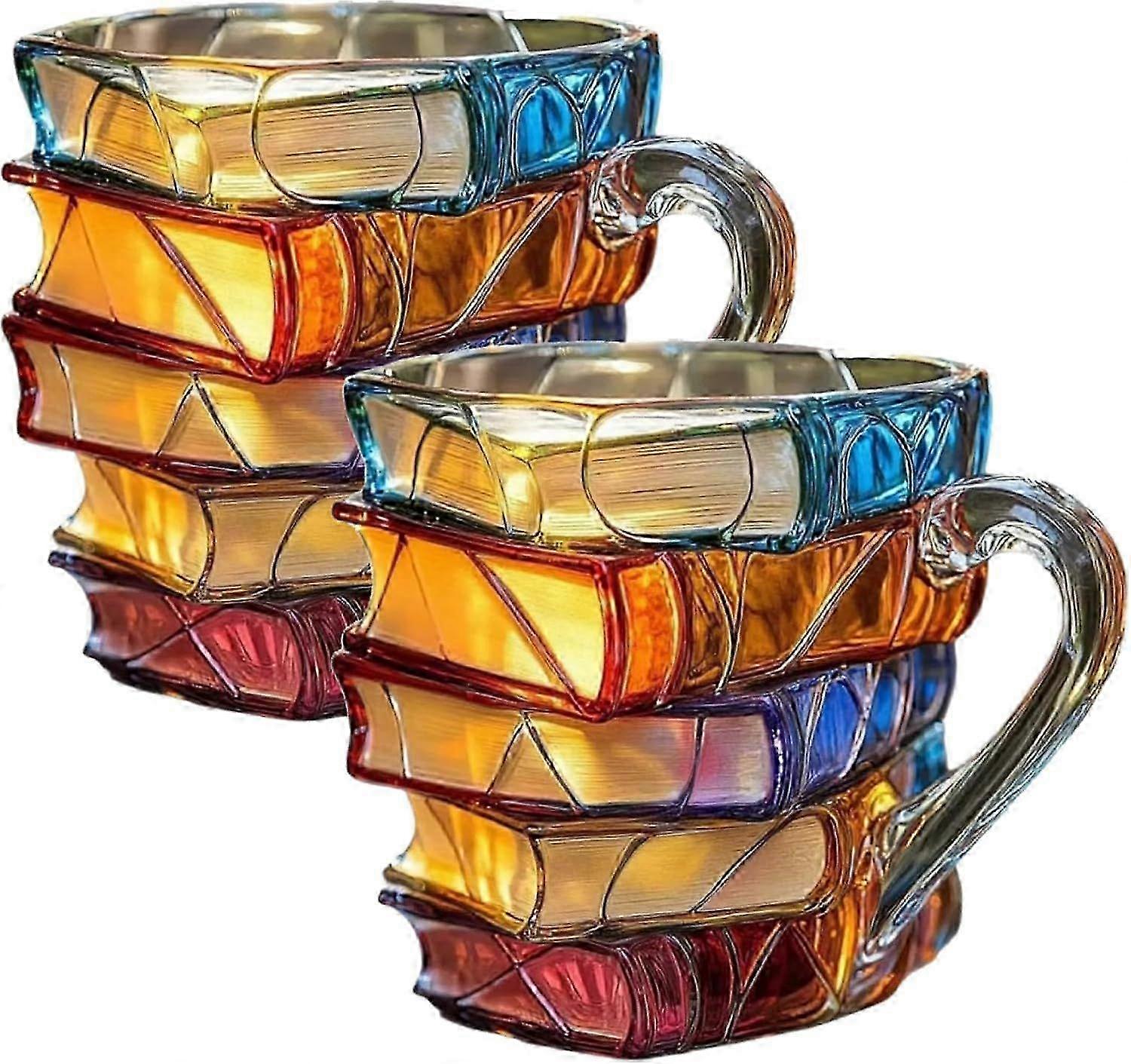 Novelty 3D Painted Books Coffee Mug, Unique Stacked Books Shaped Coffee Mug Gifts for Book Lovers