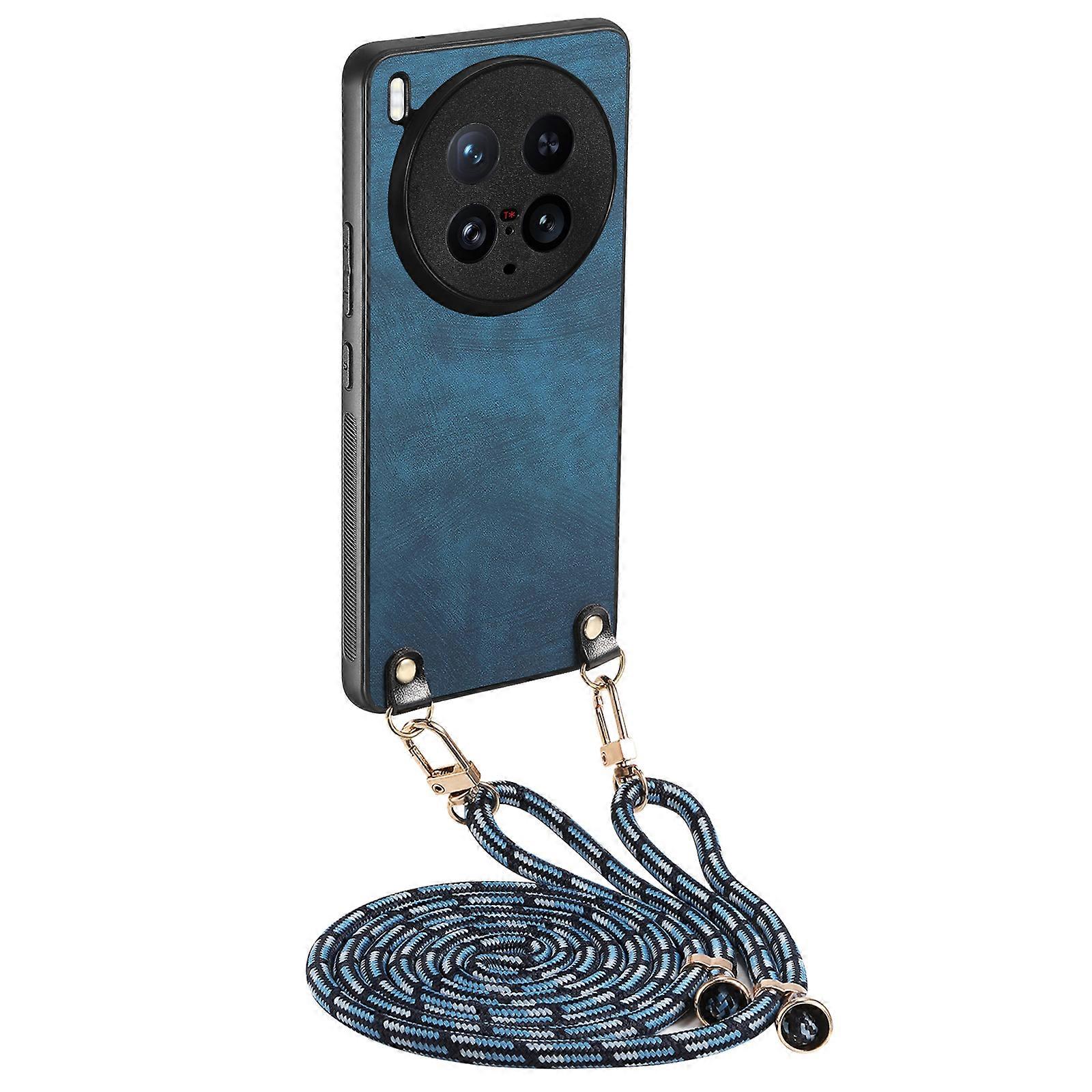 متوافق مع vivo X200 Ultra 5G غطاء خلفي للهاتف من الجلد الرجعية مع حزام قابل للتعديل