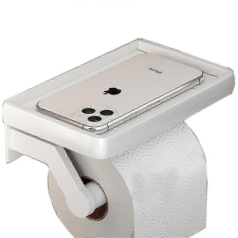 電話棚付き壁掛けトイレットペーパーホルダー、白いバスルームティッシュ収納