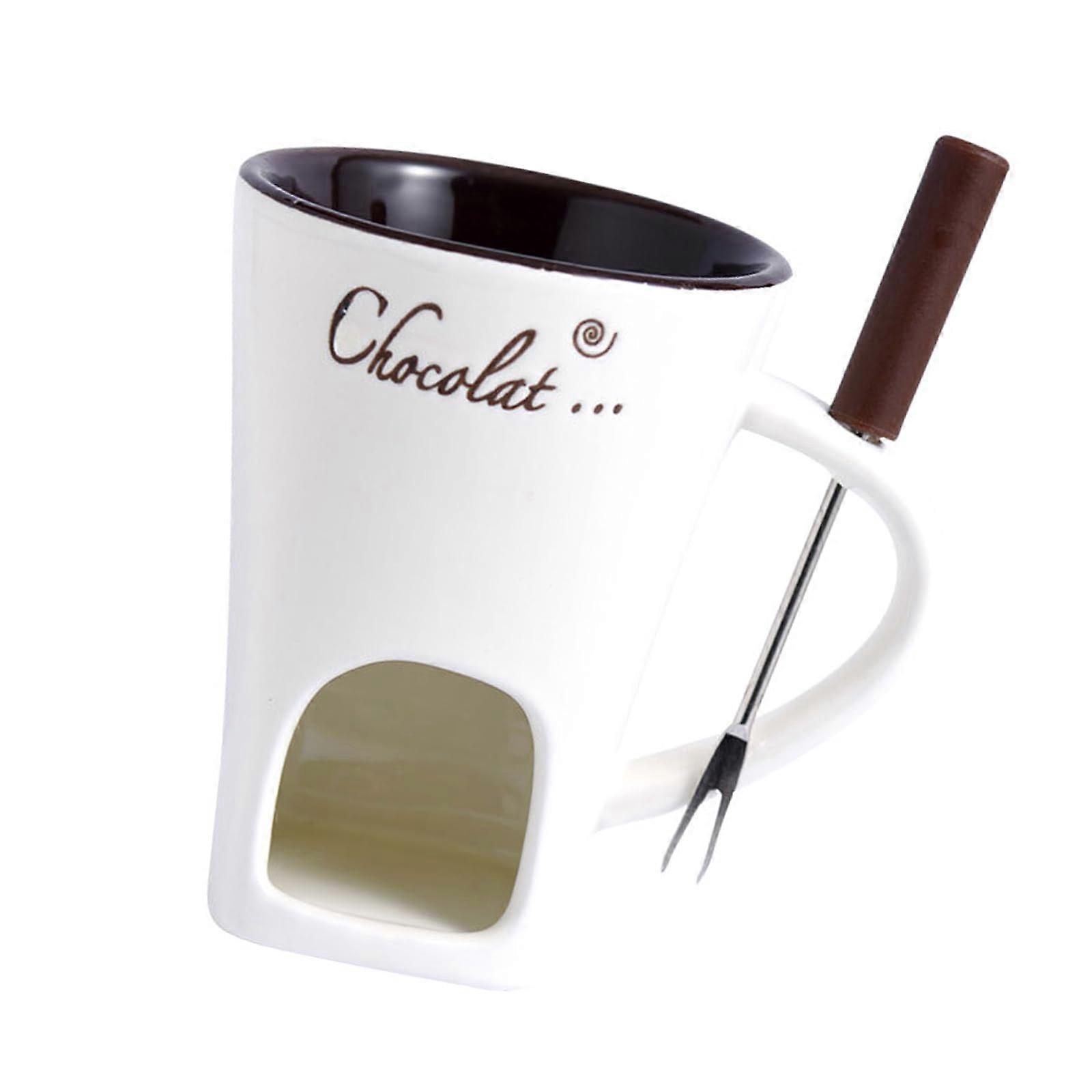 Elegant Fondue Cup - White Enamel Multi-Purpose Fondue Set with Tea Light Holders for Caramel, Chocolate, and Treats