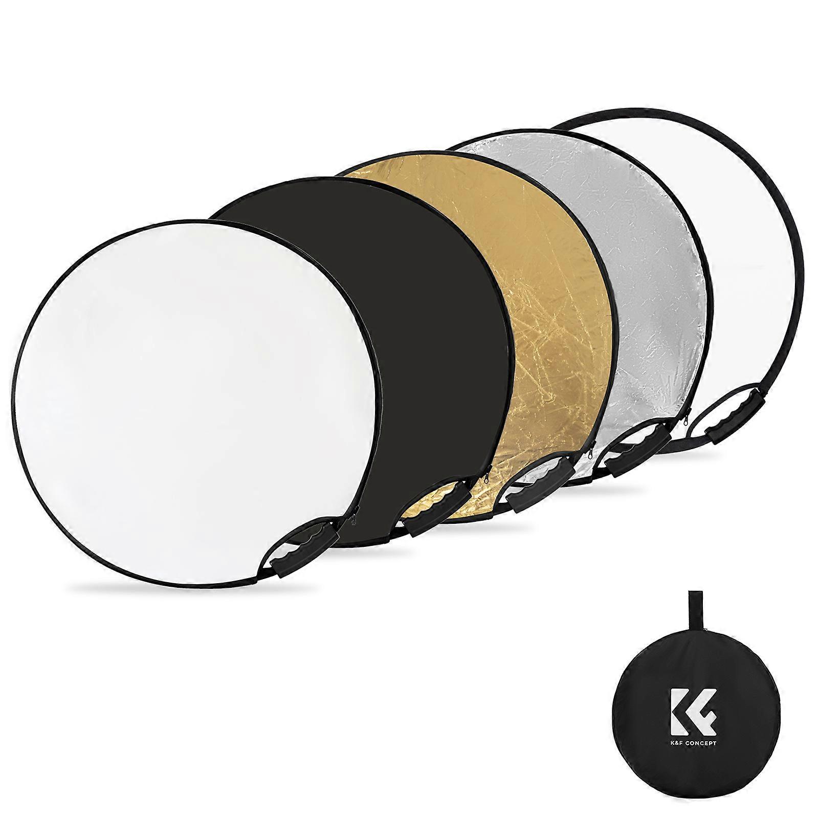 K&F CONCEPT 60cm/23.6in Photography Collapsible Light Reflector 5-in-1(Translucent, Silver, Gold, White, Black) with Carrying Handle Storage Bag for 