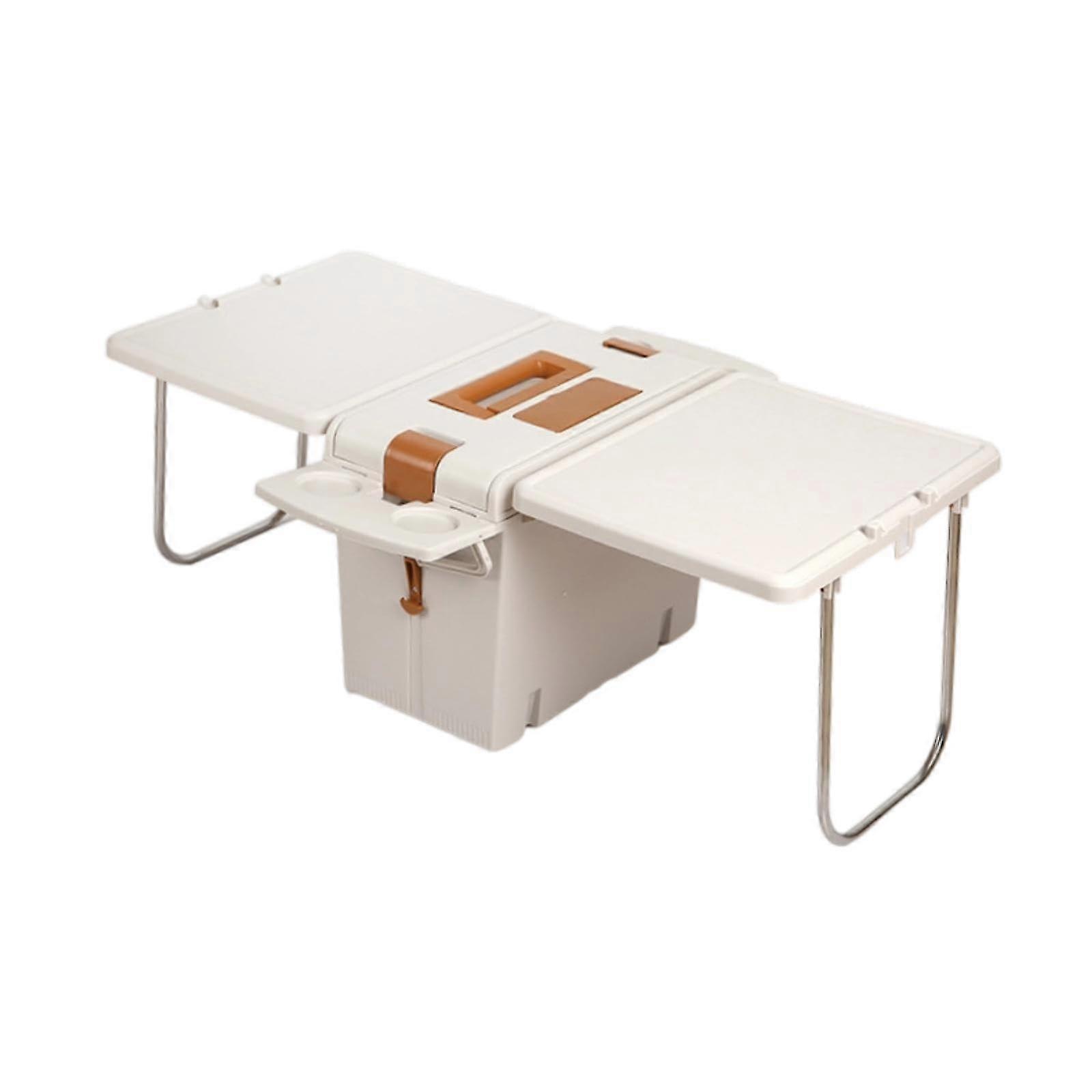 Foldable camping table, storage box, portable, multifunctional, stable storage container 2 in 1 for camping, grilling, picnics outdoors, white