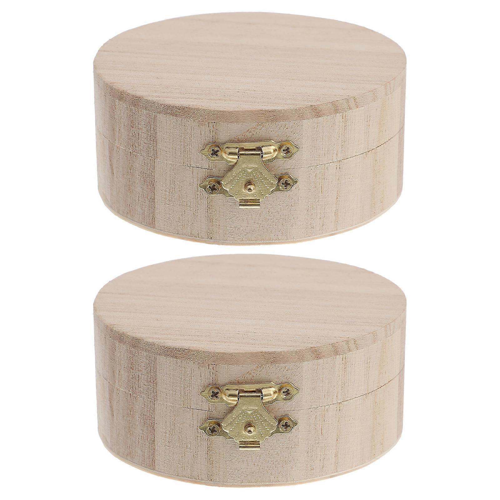 Wood Jewelry Container Retro Design Storage Box For Drawer Organization Khaki 2Pcs