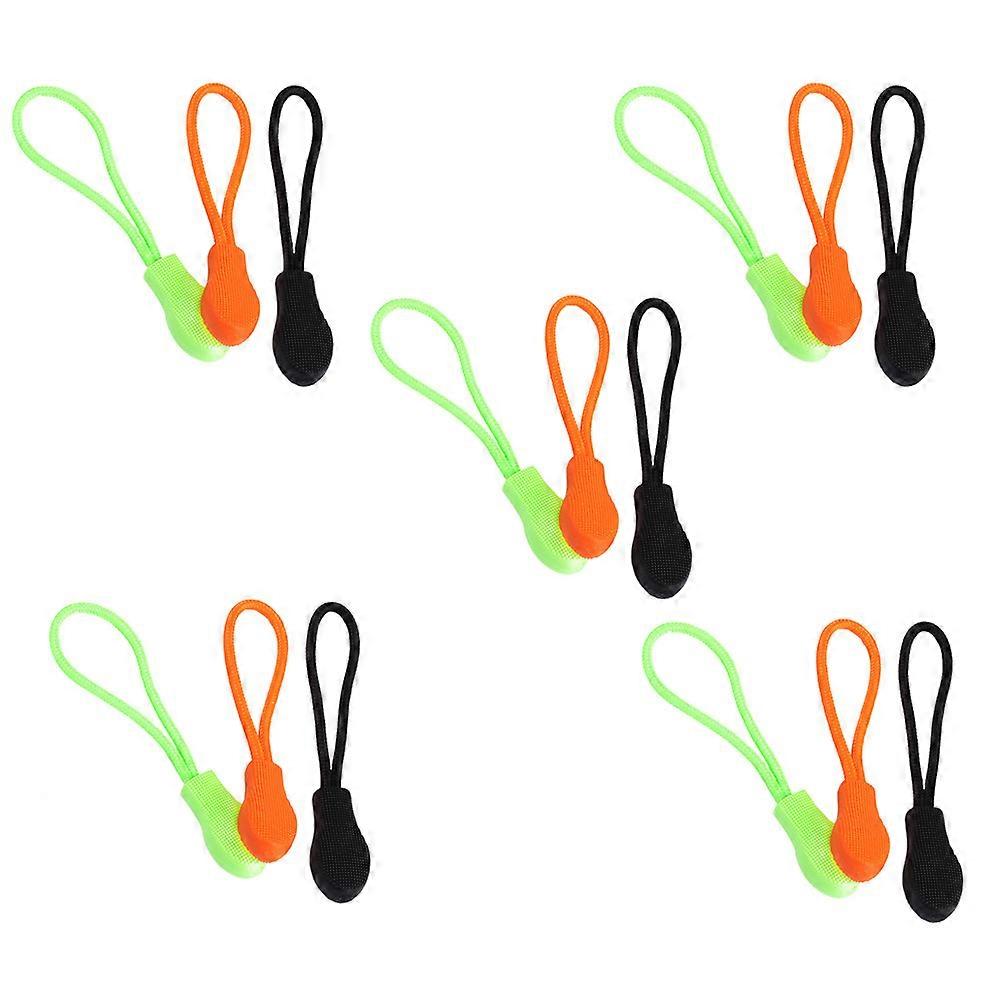 15PCS Durable Plastic Zipper Pullers in Black, Green, Orange Non Slip Replacement Extensions for Backpacks, Jackets, Suitcases, Travel Bags, and