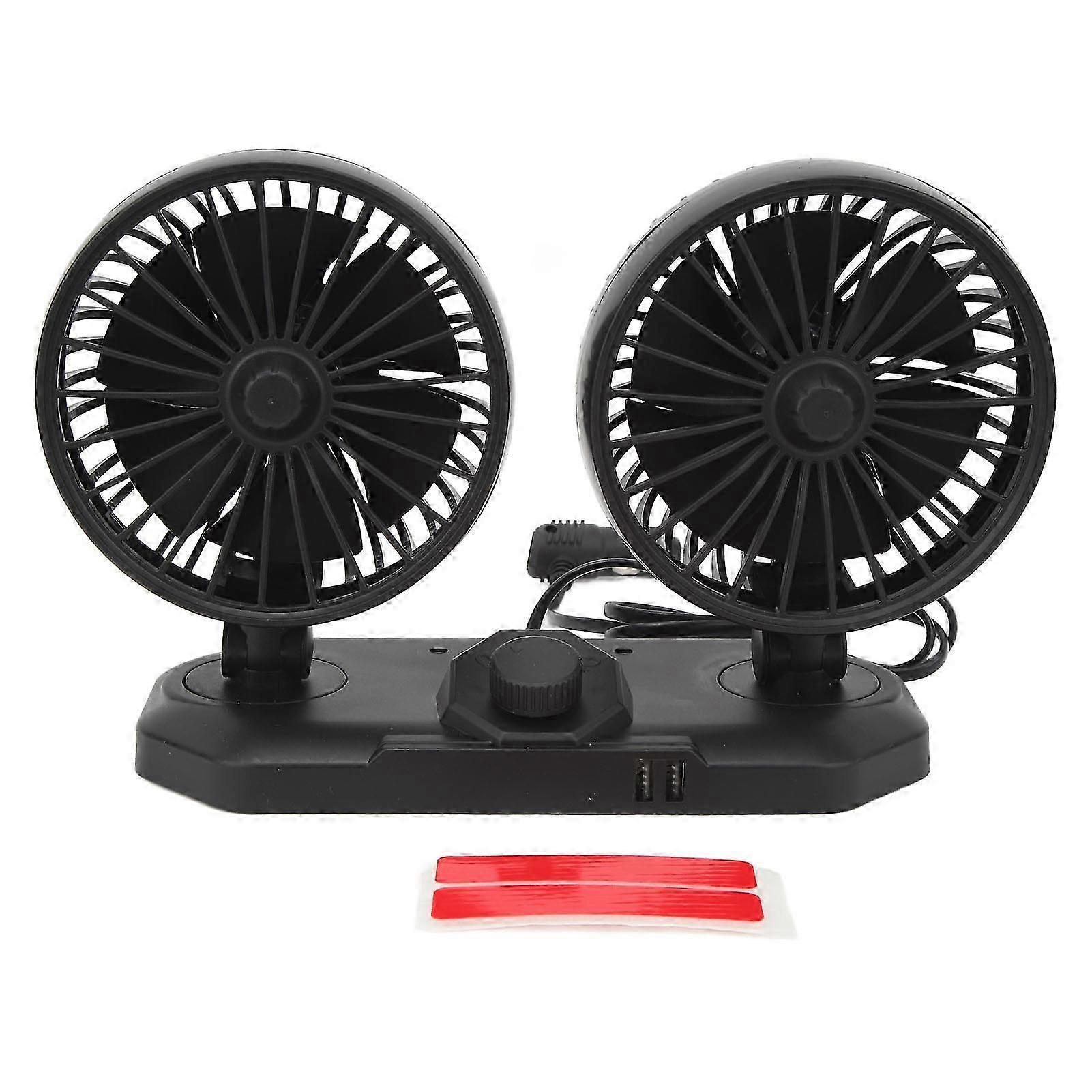 Head 2 Adjustable Speed Strong Wind 360 Degree Rotatable Low Noise Dual USB Interface Car Cooling Fan