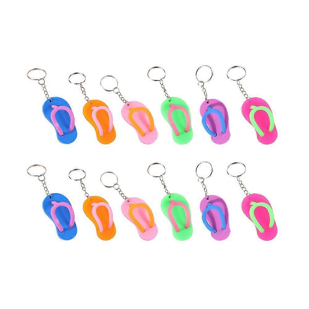 12pcs Flip-Flops Shaped Keychain Pendants Handbag Key Ring Hanging Decors