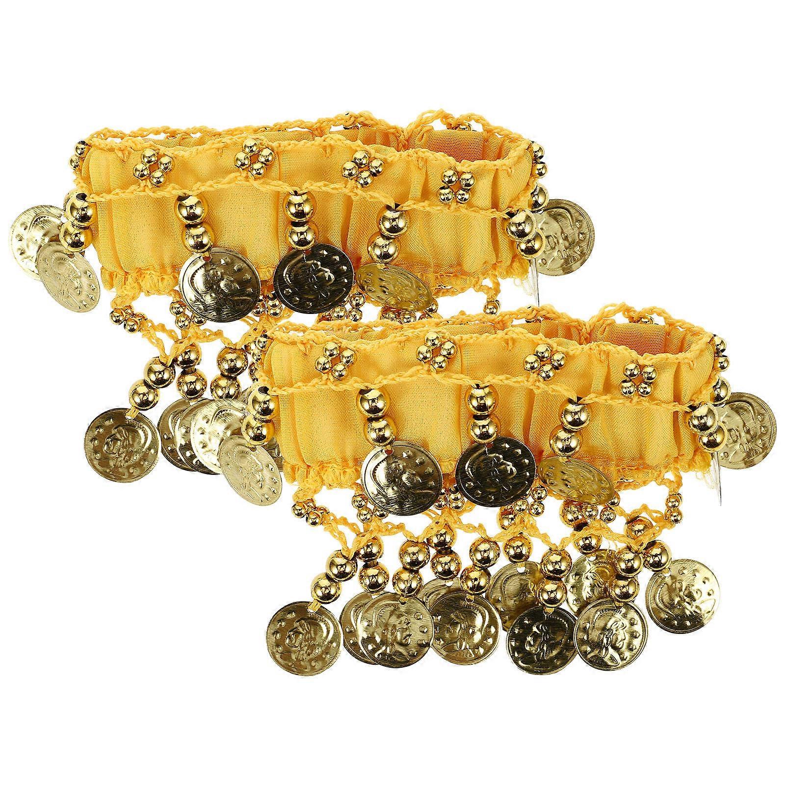 Dancing Anklets Belly Dancing Anklet Ornament for Women Yellow 10.00X8.00X0.50cm Stainless Steel Sound Creation Ethnic Style 1 Pair