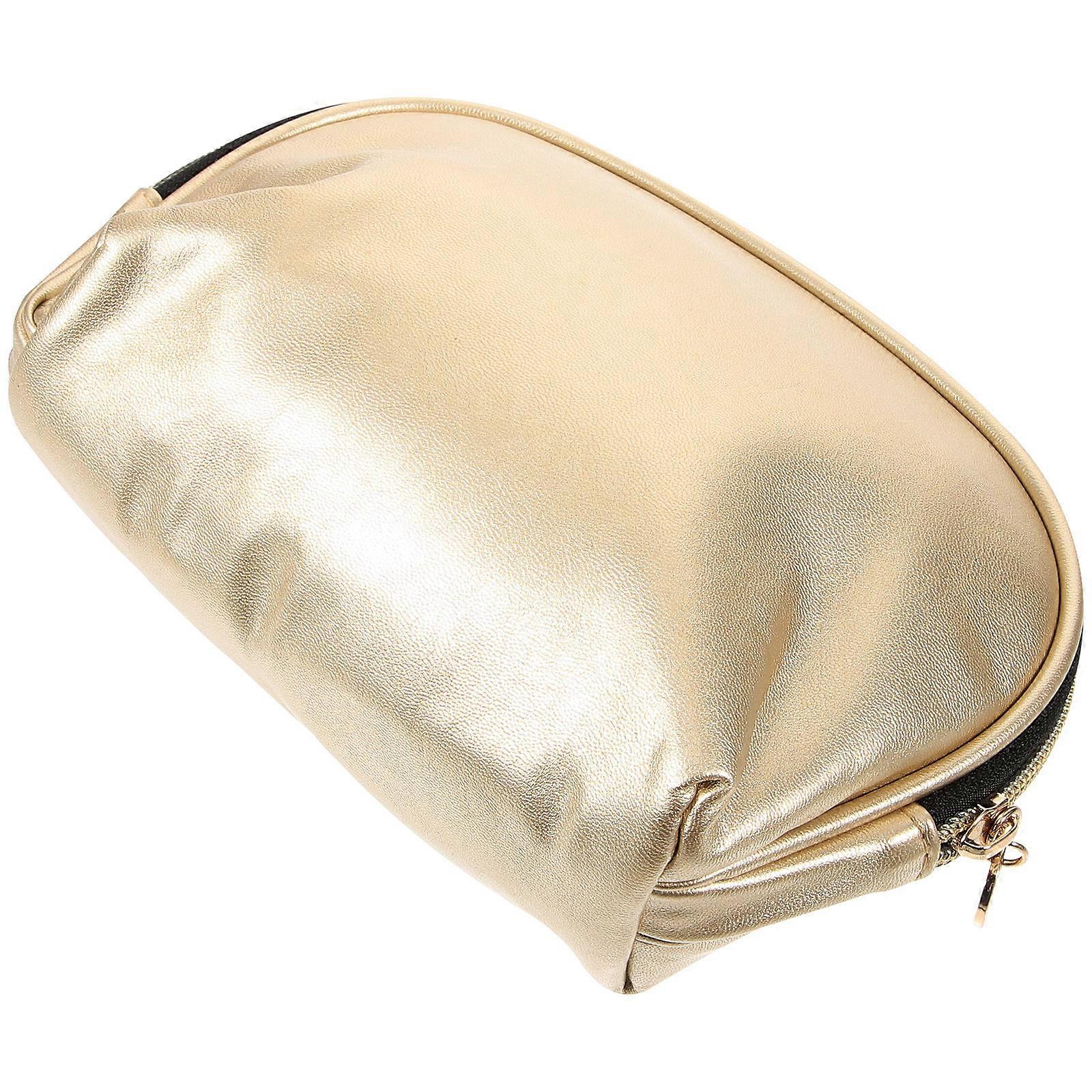 Cosmetics Case Makeup Storage Bag Golden Rectangular Travel Organizer 15.00X13.00X7.00cm Simple Canvas 1Set