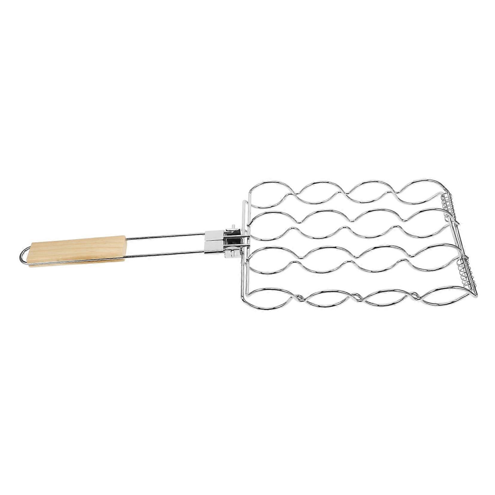 Corn Grilling Rack for Camping - Portable Folding Grill Basket with Wooden Handle, Easy to Clean and Lightweight Design