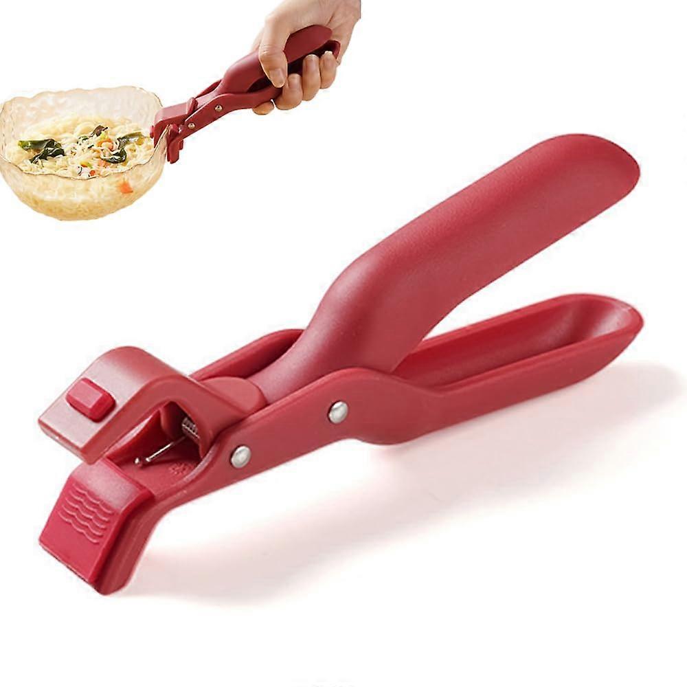 Kitchen Tool Bowl Holder Stainless Steel Anti-Scald Anti-Slip Clip for Crates Basins Containers Red Color