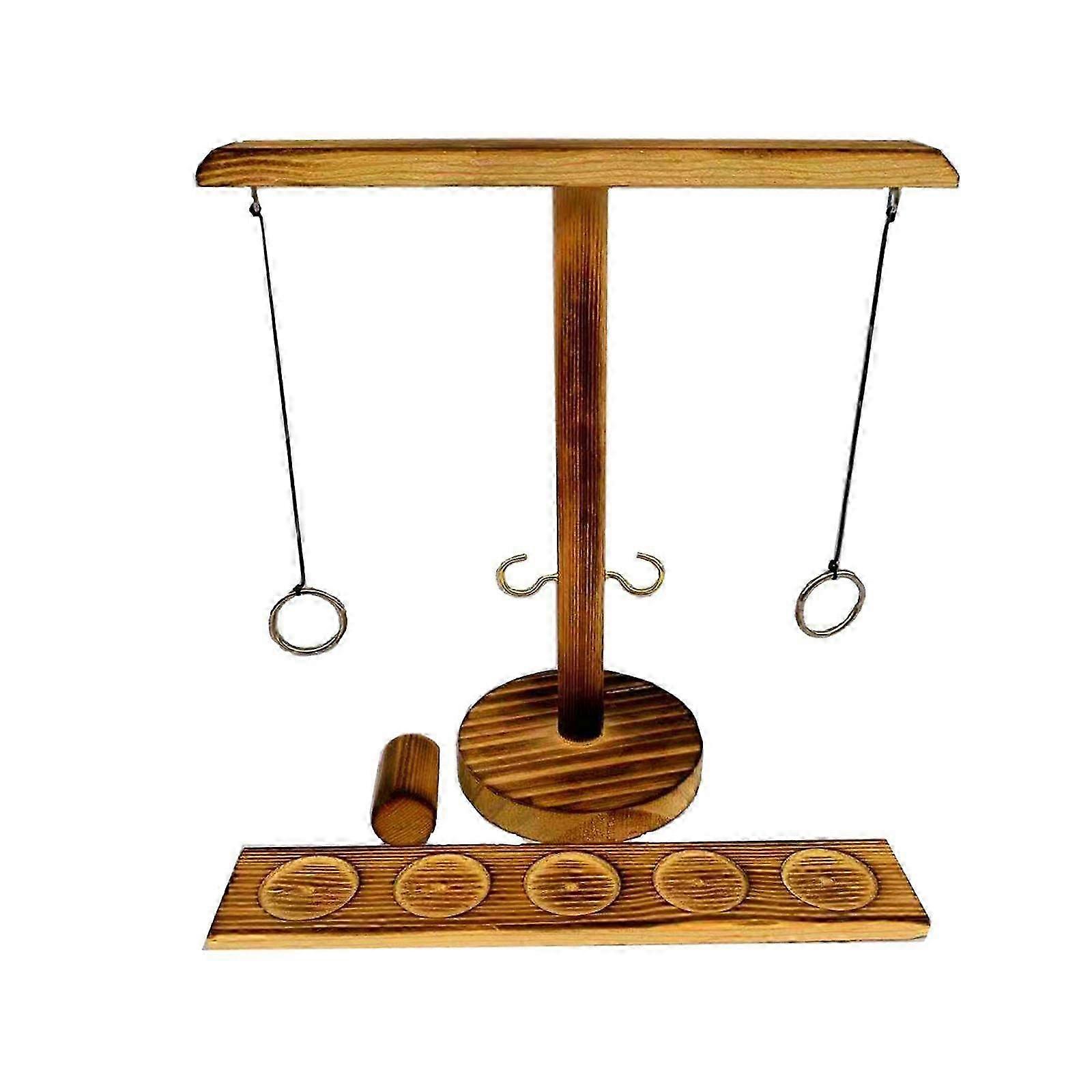 Wooden Ring Toss Games Handheld Board Games Outdoor Handmade Ring Toss Hooks Black