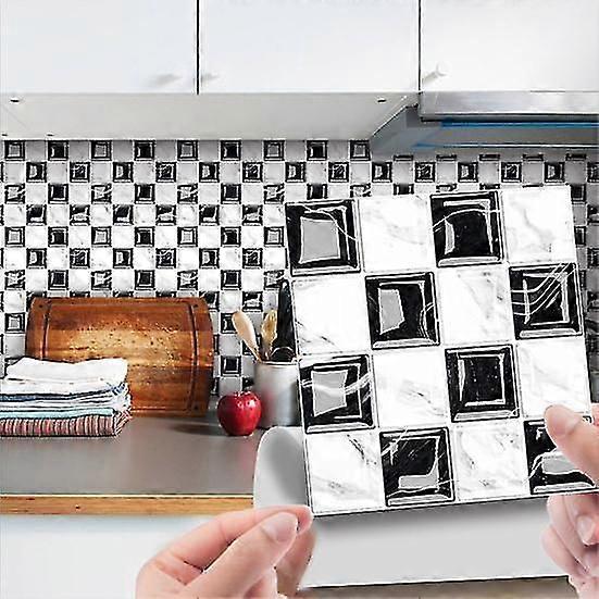 10Pcs Tile Decals Mildew-proof Smooth Surface Black White Color Good Removable 3D Sticker Wall Art Decor for Home