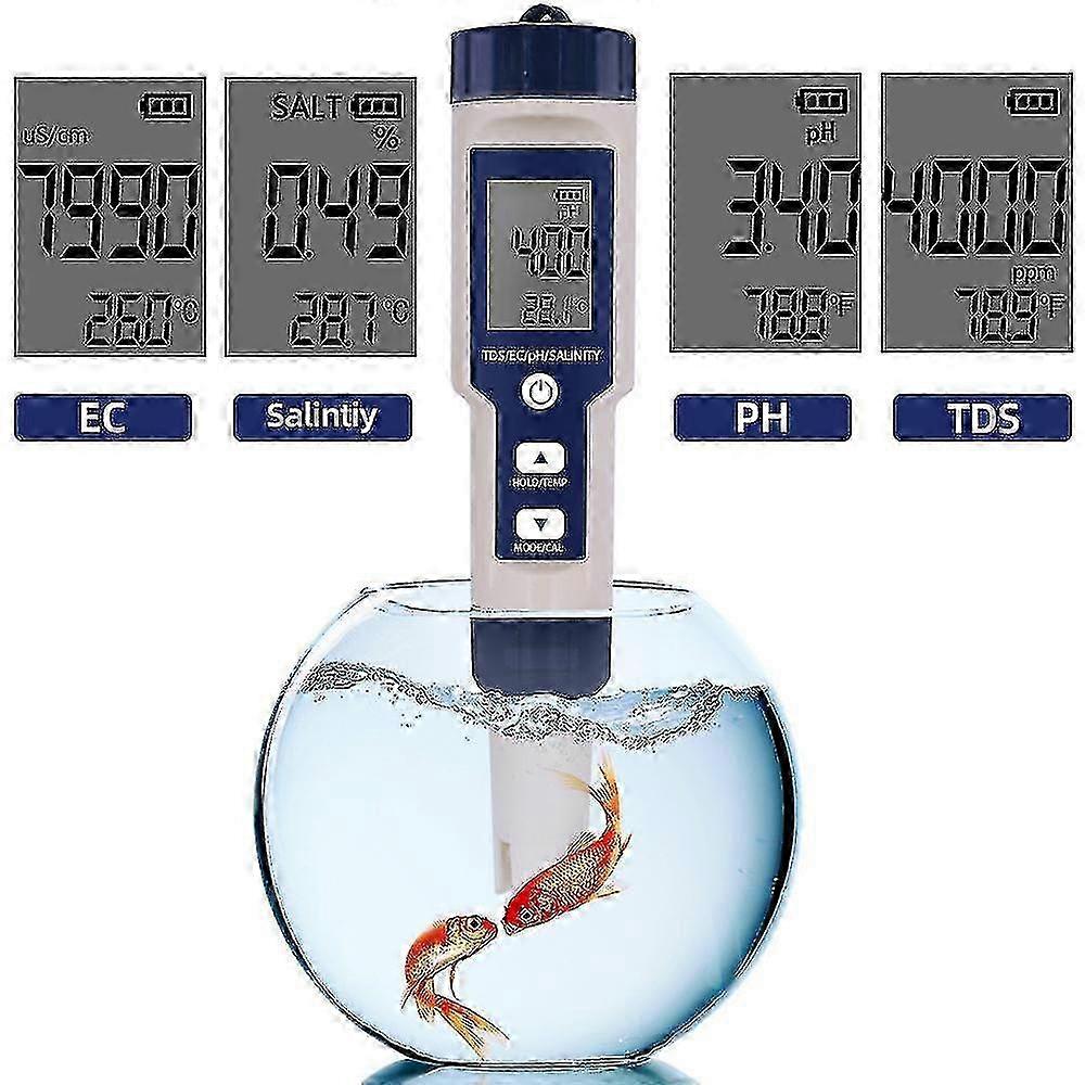 High-precision 5-in-1 Electronic Salinity Meter, suitable for measuring pH, TDS, EC Salinity, and water quality testing